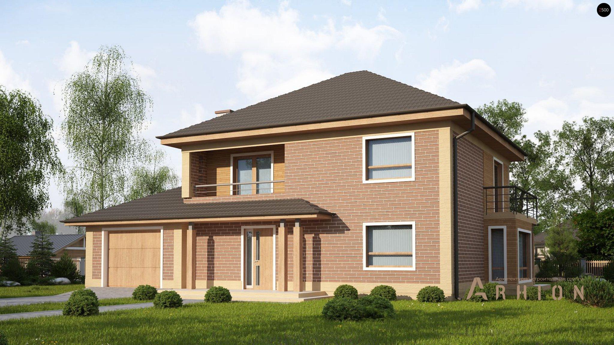 13. Проект двухэтажного дома в современном стиле с четырехскатной, Zx12 k, площадью - 206 кв c терассой, балконом, гаражом, эркером